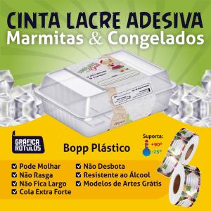 Cinta Lacre Adesiva Personalizadas Marmita Fit e Congelados Bopp (plástico) 20x5 cm Colorido  Corte Redondo ou Quadrado Cola Extra Forte