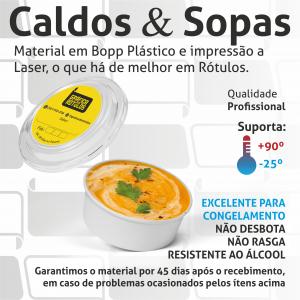 Rótulos Adesivos Etiquetas Personalizadas Caldos, Sopas e Congelados Adesivo Bopp Branco 9x9 cm Colorido  Corte Redondo, Quadrado ou Especial 